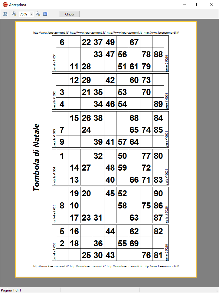 cartelle per tombola