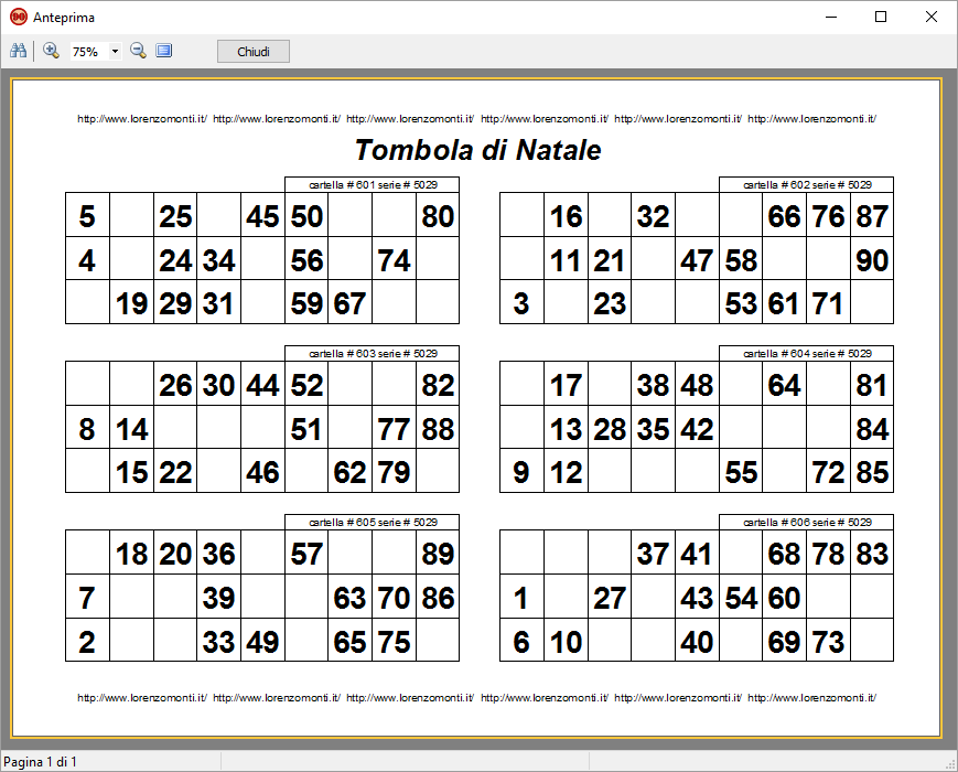 cartelle per tombola